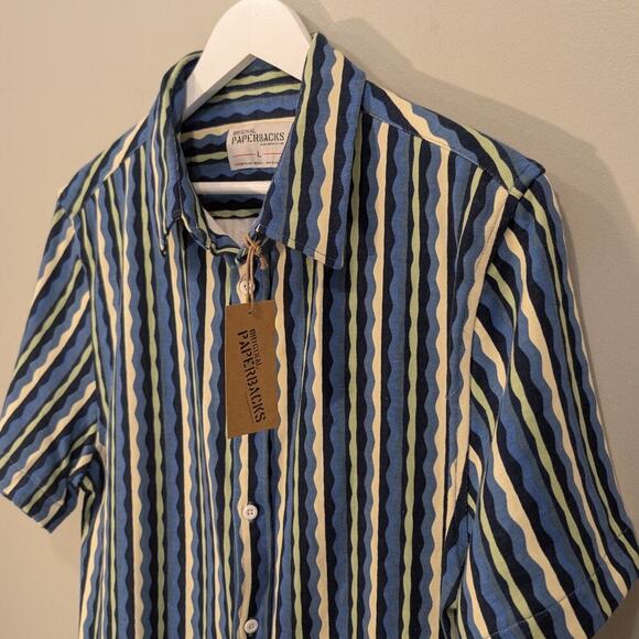 Original Paperbacks Riviera Striped Short-Sleeve Shirt Travel Brunch - Size L - Picture 3 of 8